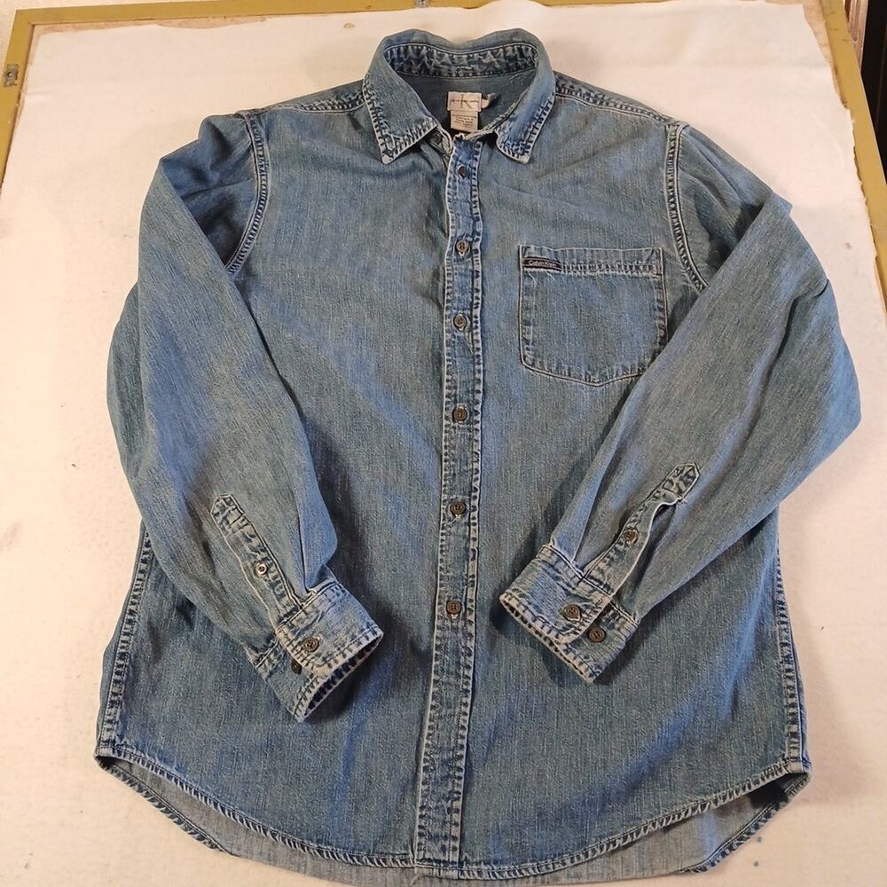 Calvin Klein Denim Shirt Size L Long Sleeve Button Front